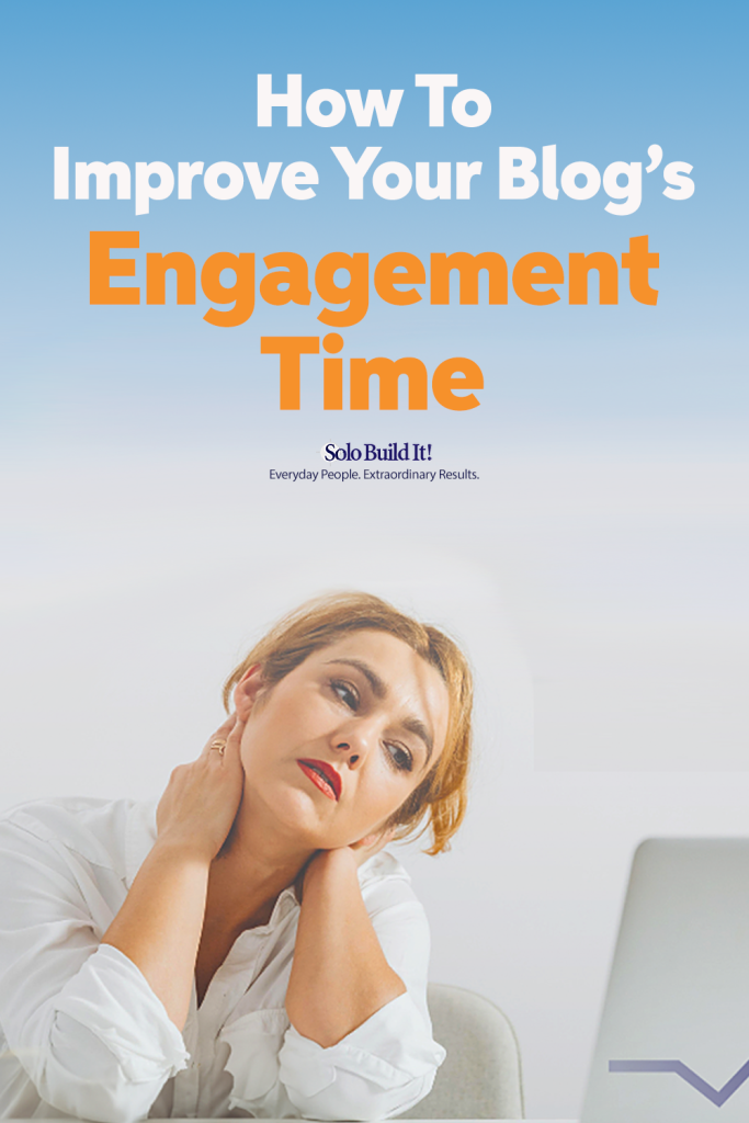 Pinterest pin with woman thinking about blog engagement time